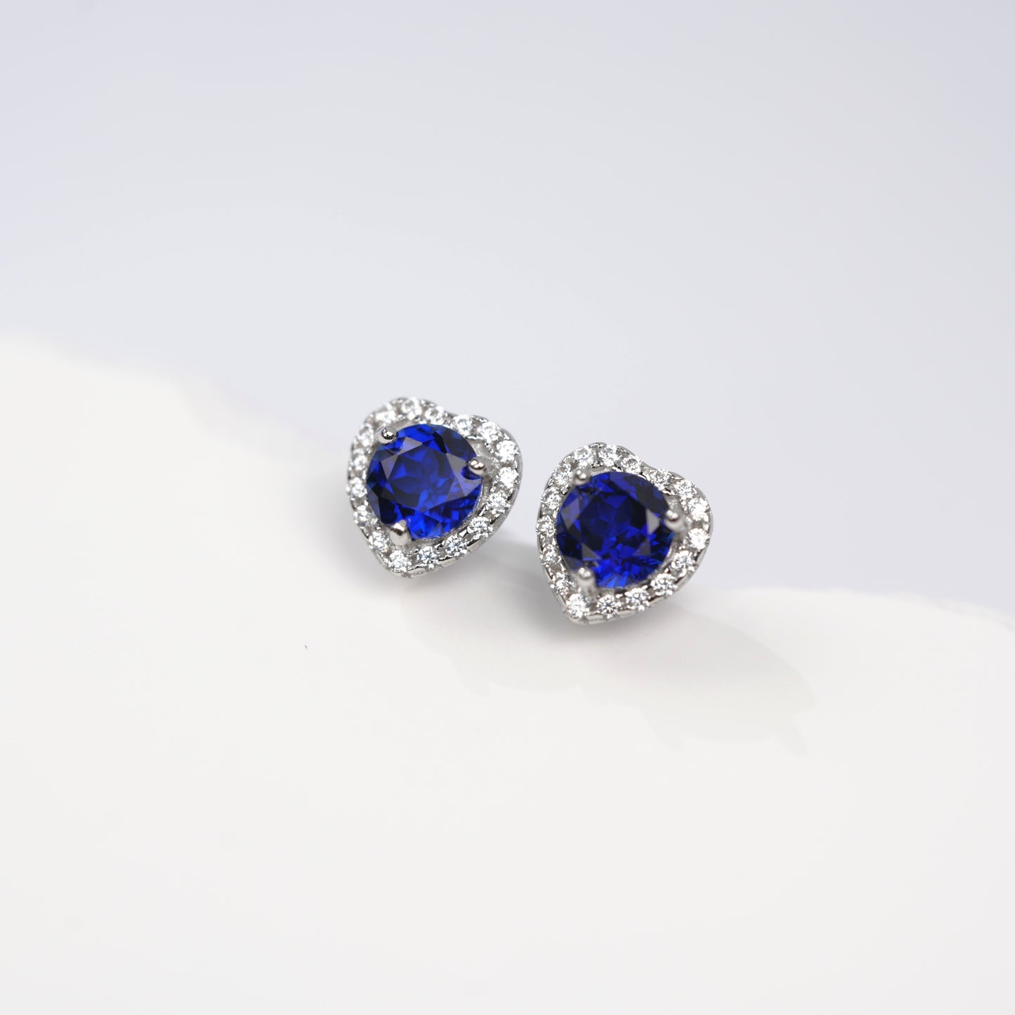S925 Sterling Silver Heart Halo Stud Earrings, 5mm Lab-Grown Ruby Sapphire, Platinum Plated 1.5g, Women's Jewelry Gift Box