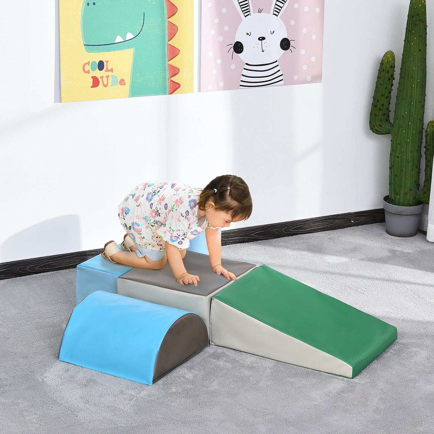 5 Piece Kids Soft Play Set, Climb And Crawl Activity Toys Set For Baby Toddler, Soft Foam Blocks Indoor Play Equipment Learning Toys Blue