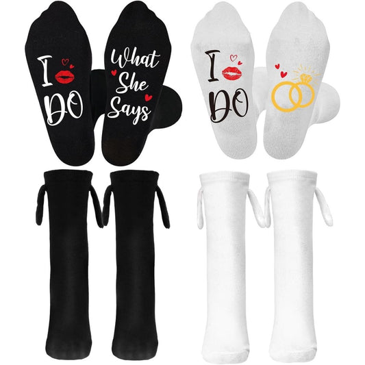 2 Pairs Of Wedding Socks: Funny Socks, Wedding Gifts For The Bride And Groom, Hand-in-Hand Cuddly Socks, Funny Engagement Socks, Gift For Weddings, Engagement Parties, And Christmas