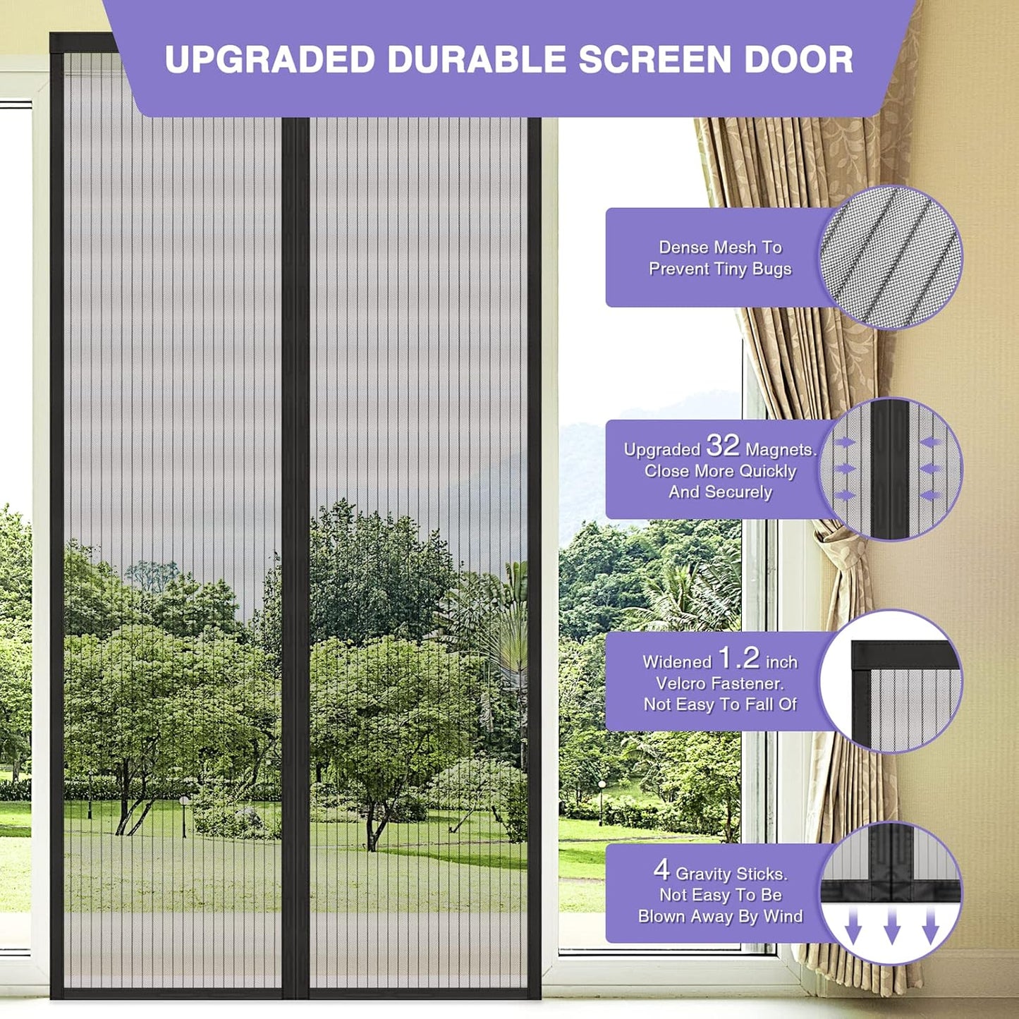 Magnetic Screen Door With Strong Magnetic Closure - No Drilling Required, Hands-free Sliding Door Curtain, Suitable For Indoor Outdoor Use - Heavy-duty Mosquito Netting, Perfect For Front And Back Doo