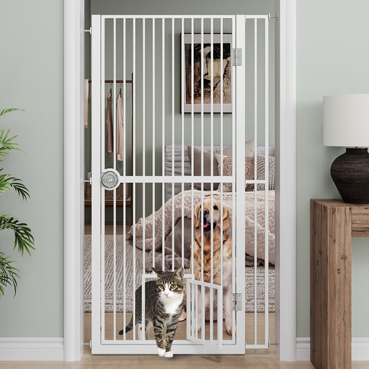 61  Extra Tall Cat Gate For Doorway , Adjustable Wide 34.3 -36.7  And Included 4.13  Extension Kits, Suitable For Doorways Or Kitchen, No Drilling Pressure Mount Kit, White