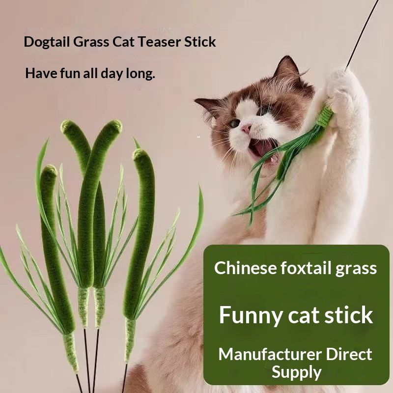 Dogtail Grass Teaser Wand Long-handled Cat Toy Pet Supplies