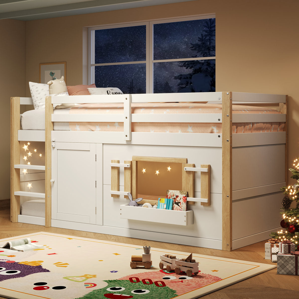 Children's Bed, Bunk Bed  90 X 200 Cm , Loft Bed, Multifunctional Children's Bed With Ladder, Can Be Built Under To Play Area, Without Mattress, White
