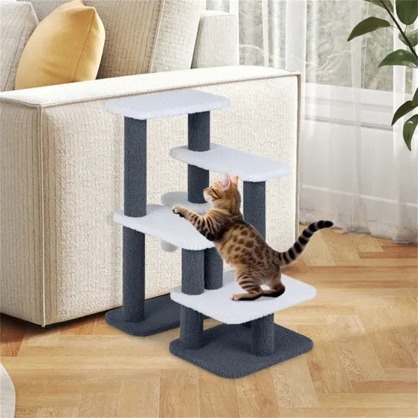2-in-1 Cat Stairs & Tree With Sisal Scratching Post, 4 Levels Pet Steps For Elderly Cats & Short-Legged Dogs