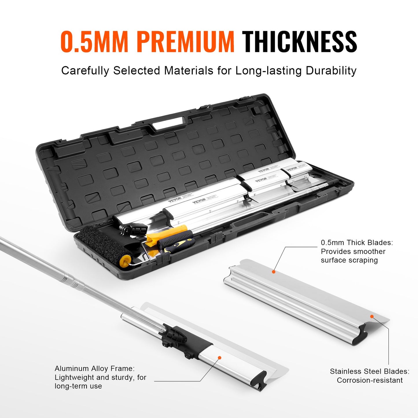 Drywall Skimming Blade Set, 7/10/14/16/24 In Skimming Blades + 34 - 81.6 In Extension Handle Pole, Stainless Steel Knife Professional Skim Coat Tools, For Gyprock/WallBoard/Plasterboard