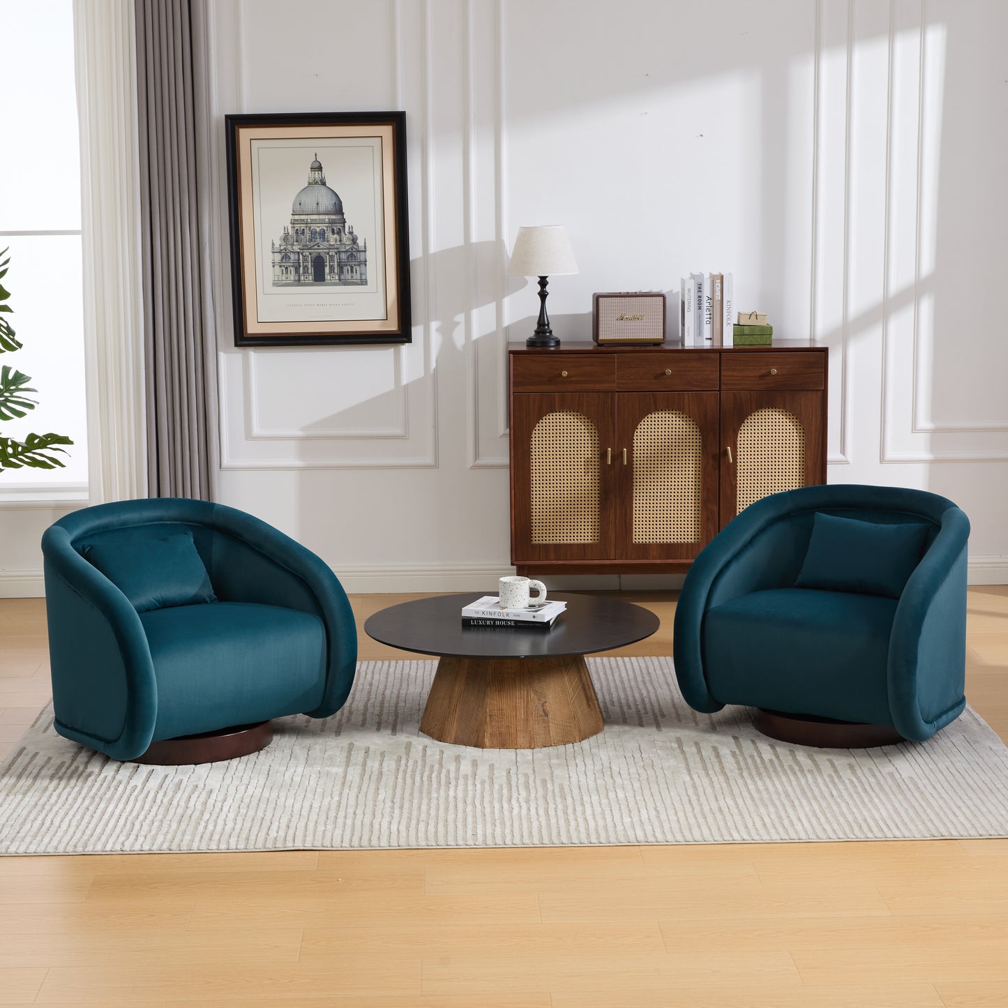Swivel Accent Chair, 360 Degree Swivel Barrel Chair With Velvet Fabric Upholstery, Comfy Pumpkin Shaped Swivel Chair For Living Room, Bedroom, Or Office
