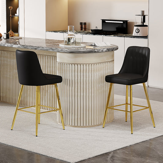 Set Of 2 Bar Stools, Height 100 Cm, Black PU Leather With Gold-coloured Metal Frame And Comfortable Footrest. Available In Several Colours  The Ideal Choice For Your Home Bar.