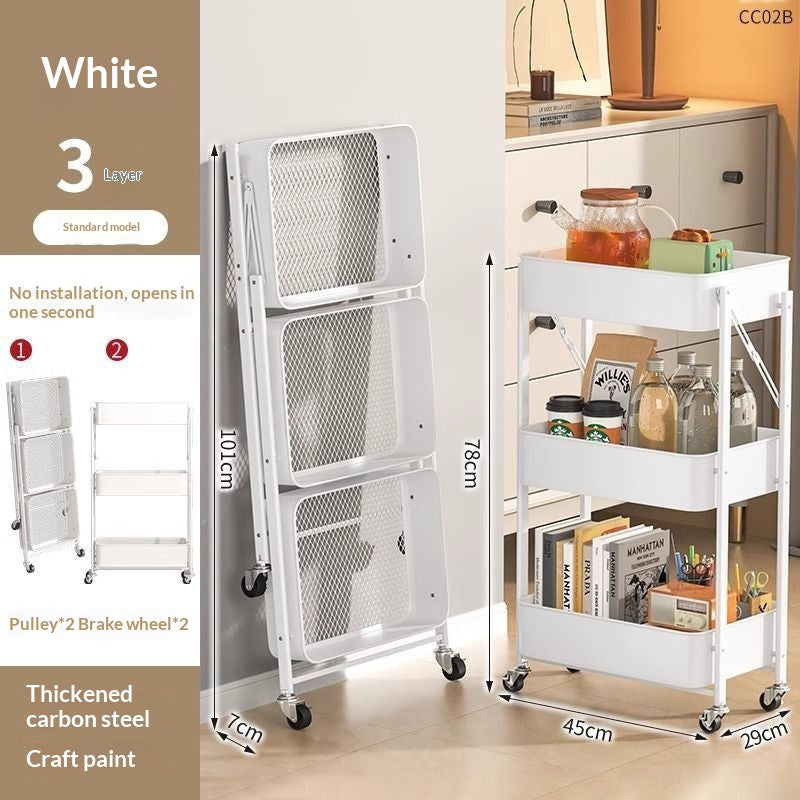 Foldable Storage Cart Kitchen Trolley Rack