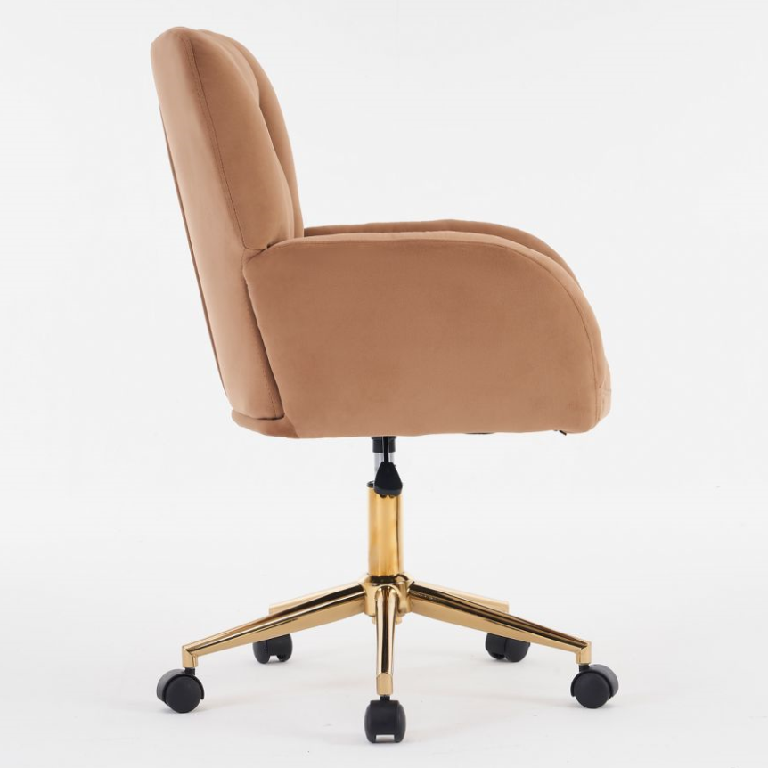 Full KD Velvet Fabric Material Adjustable Height Swivel Home Office Chair For Indoor Office With Gold Legs, Brown