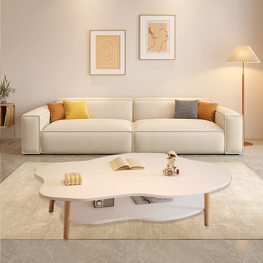 2 Layer Coffee Table Cloud Tea Table Modern Living Room Desk W Storage Shelf