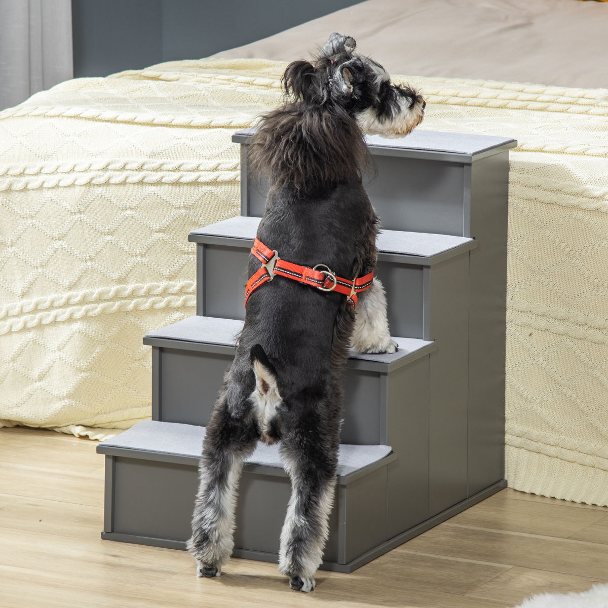 Pet Stairs, Small Dog Steps For Couch Bed With Cushioned Removable Covering, 15.75" X 23.25" X 21.25", Grey