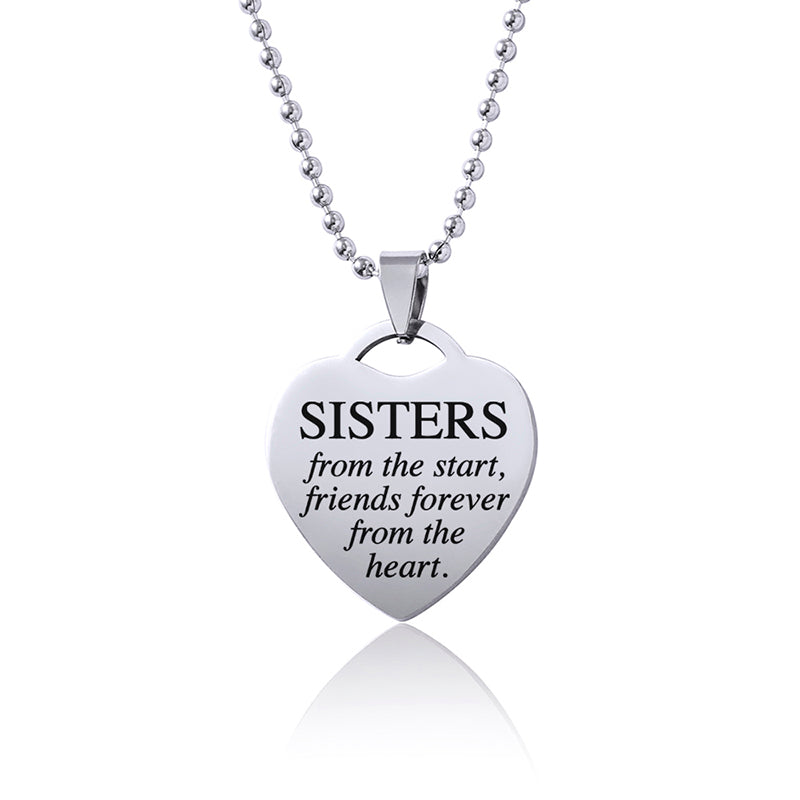 Sisters Heart Pendant Necklace For Women Girls Best Friends