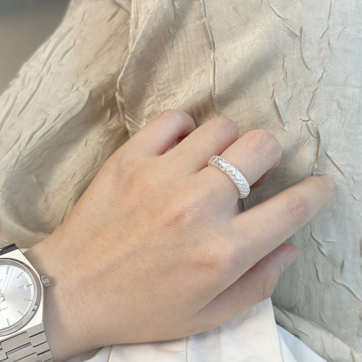 1pc 999 Sterling Silver Woven Pattern Open Ring, Retro & Textured Style, Perfect For Daily, Dating & Gifting, Ideal Valentine's Gift