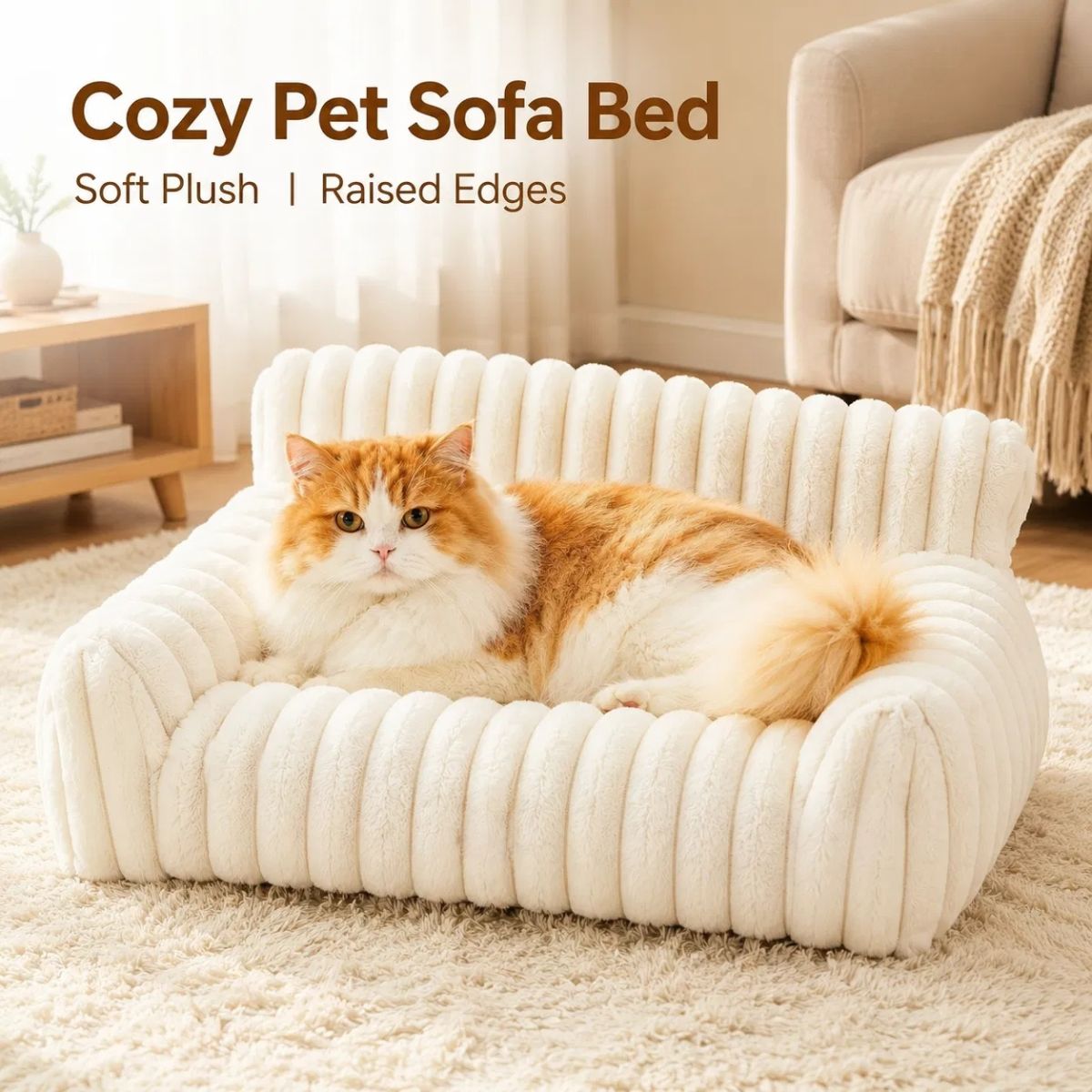 Cute Cat Couch For Pets - Fluffy Cat Beds With Premium Soft Corduroy Fleece, Fuzzy Cats Beds For Indoor Cats With Removable Washable Cover, Supportive Pet Sofa