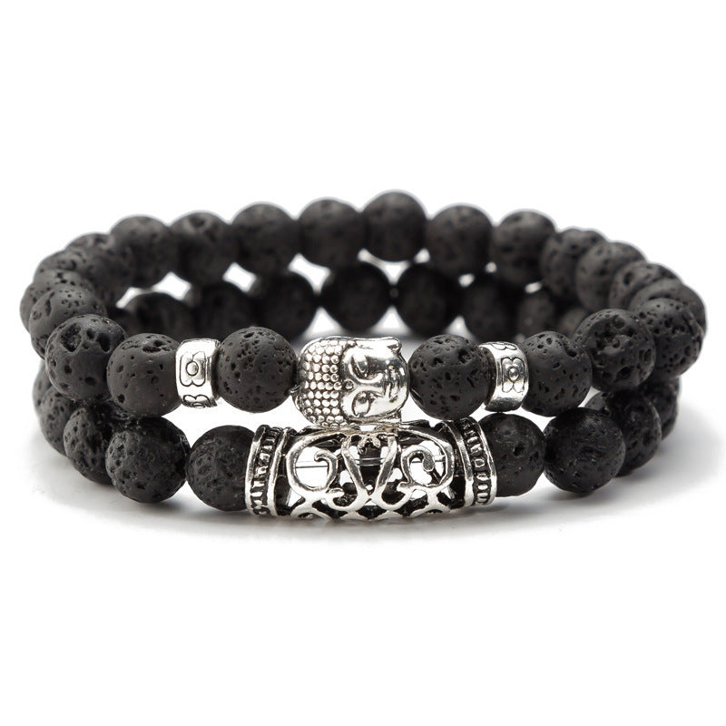 Yoga Distance Bracelet Handmade Beaded Adjustable Natural Lava Stone Tiger Eye Stone Diamond Ball Buddha Head Set Bracelet