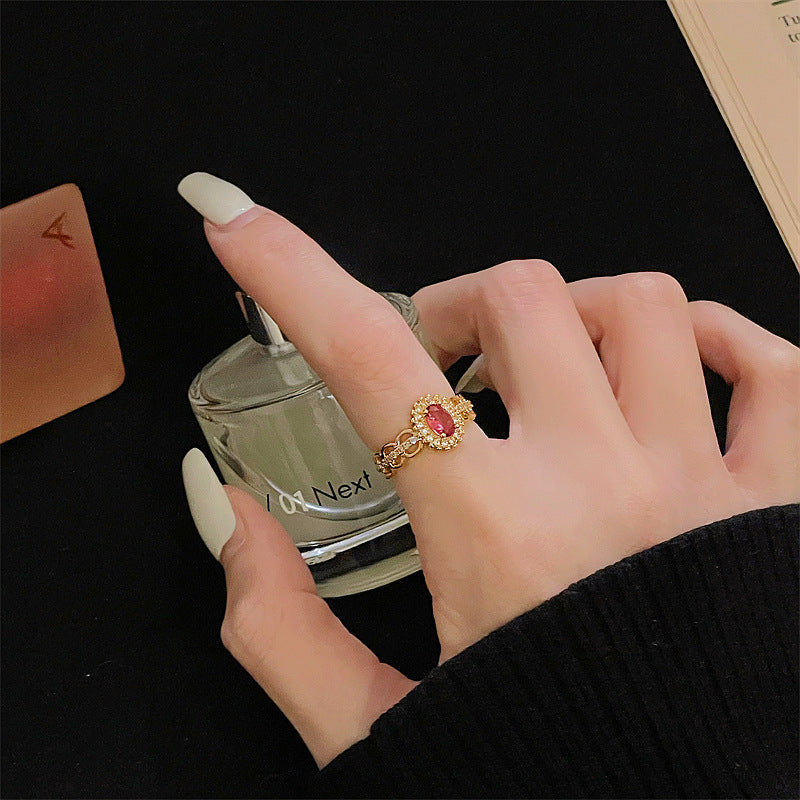 Niche Gold Vintage Brushed Retro Ring For Women, Zircon Inlay Luxury Exquisite Temperament Personalized Accessories