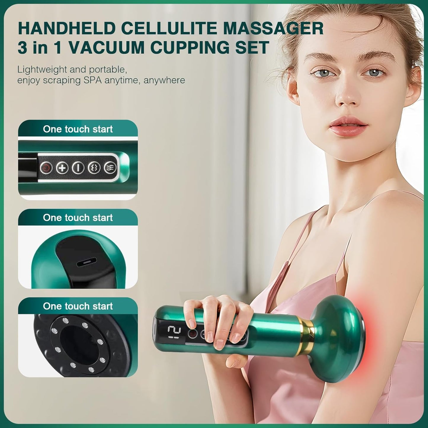 12 Levels Electric Cupping Massager Vacuum Suction GuaSha Anti Cellulite Beauty  Green