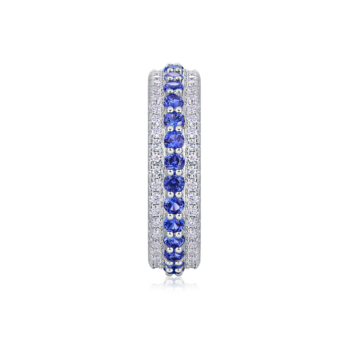 3.6g S925 Sterling Silver 3 Row Eternity Ring  Synthetic Blue Sapphire & White Stones Band, Platinum Plated Promise Ring For Women, Jewelry Gift Box Set
