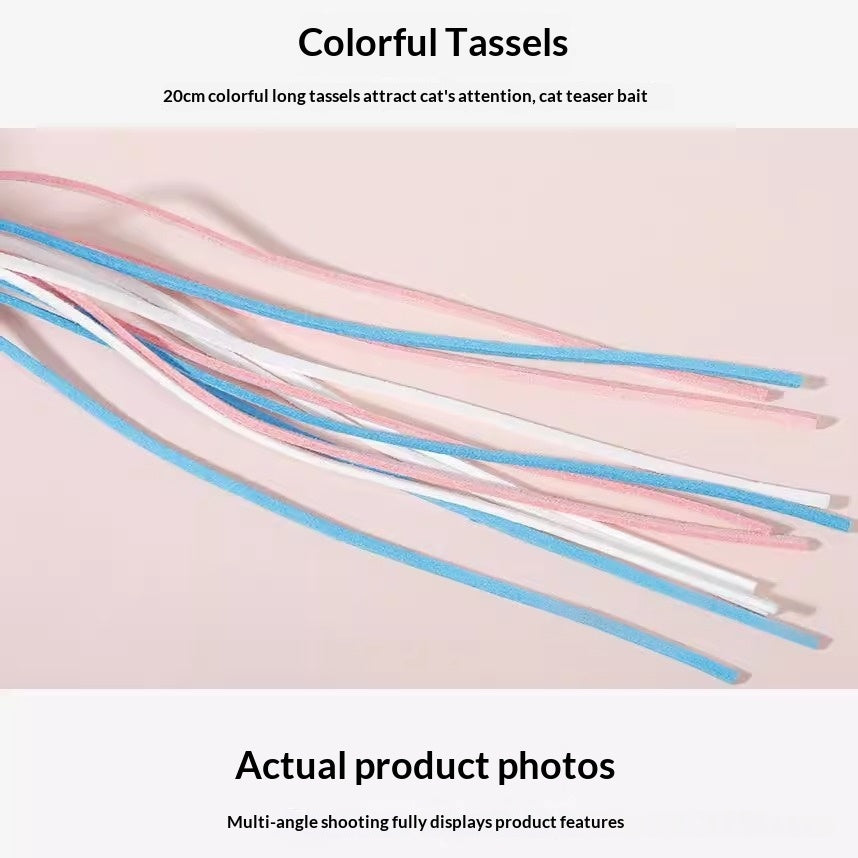 Cat Teaser Wand Toy - Colorful Ribbon Tassel with Jingle Bell Fairy Style Durable Chew Resistant Pet Play Stick