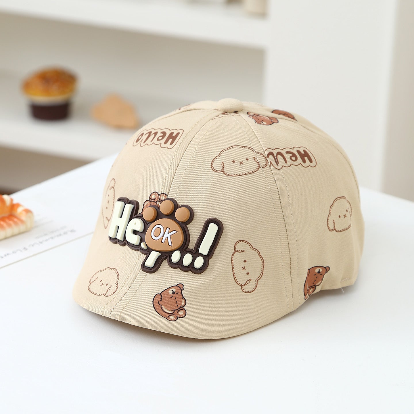 Children's Three-dimensional Letter Bear Paw Printed Cartoon Pattern Adjustable Casual Cute Beret For Outdoor Sports, Shopping.