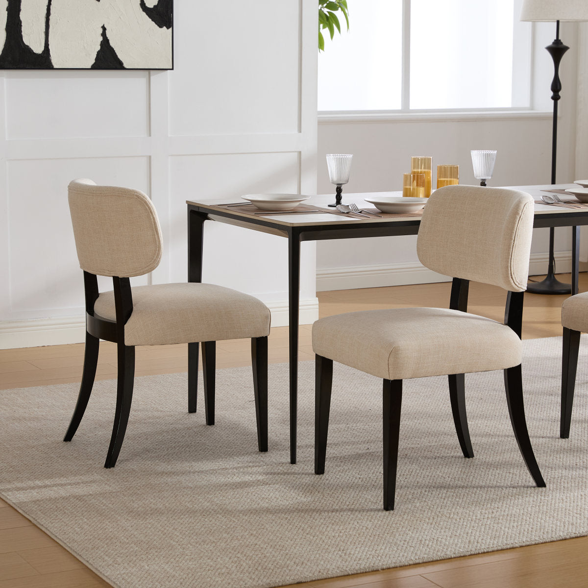 Wooden Dining Chairs Set of 2, Modern Fabric Upholstered Dining Room Chair Kitchen Chairs, Farmhouse Dinner Chair for Kitchen Dining Room