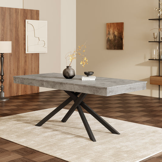 Extendable Dining Table, 140 180x80 Cm, Suitable For 6-8 People, Right Shape, Thickened Table Top, Metal Legs, Simple Style, Table For Dining Room, Kitchen, Living Room, Grey