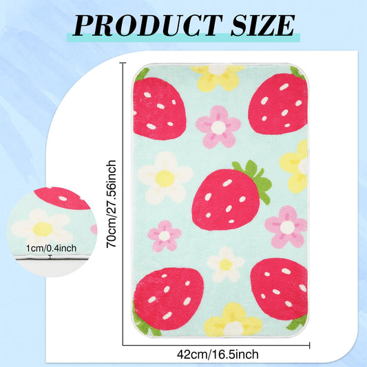 Cute Strawberry Flower Bath Mat, Green Bathroom Rugs Bathroom Accessories, Funny Colorful Non Slip Floor Bath Rug Machine Washable Absorbent Door Mats Tub Shower Bath Rug For Girls Clearance