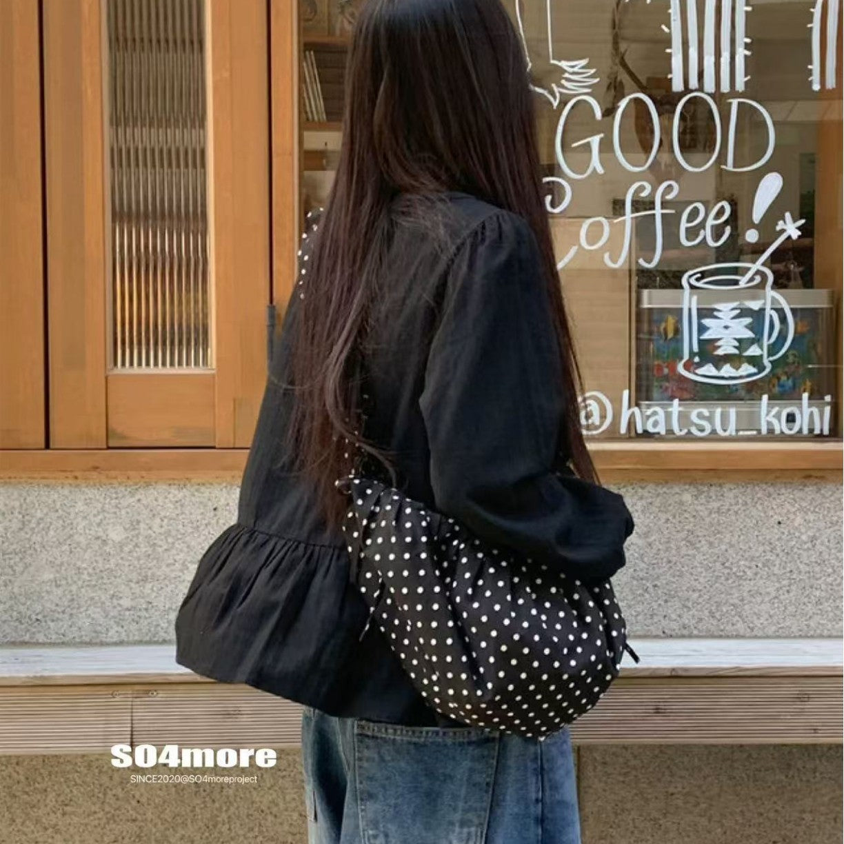 Retro Polka-Dot Korean Instagram-Style Niche Cute Lace-Up Pleated Shoulder Bag
