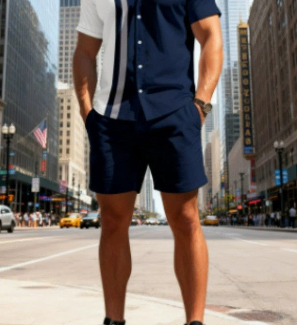 New Solid-color Mens Shirt Set