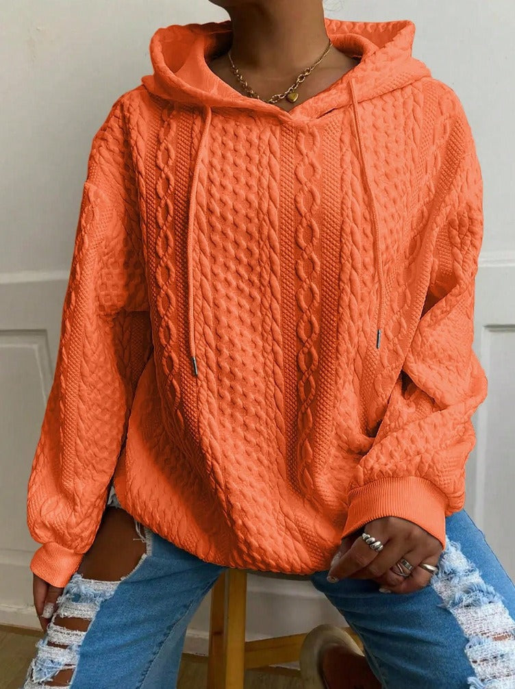 Casual Jacquard Oversized Hooded Long Sleeve Fashion Sweatshirt For Women