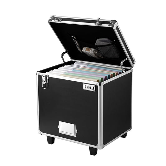 Portable File Storage Box, 15.6 X 12.6 X 15 Inch Internal Chest Size, Locking Mobile Business Case With Telescopic Handle, Hand Pull File Case For Office Home, Offices, Hospitals, Banks