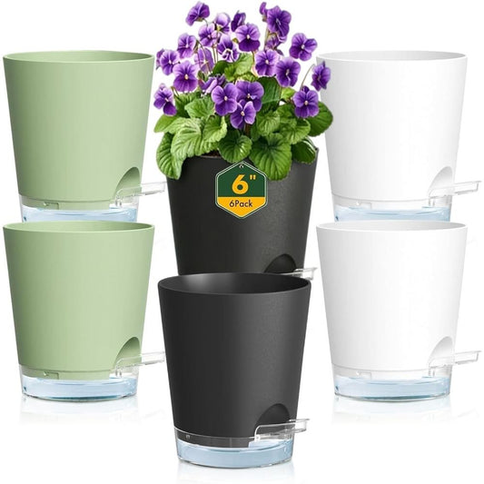 Self-watering Flower Pot – Transparent Base With Cotton Wick System, Matte Green Design, Holds Water For Up To 5 Days – Ideal For Basil, Succulents, And Snake Plants, For Indoor And Office Use