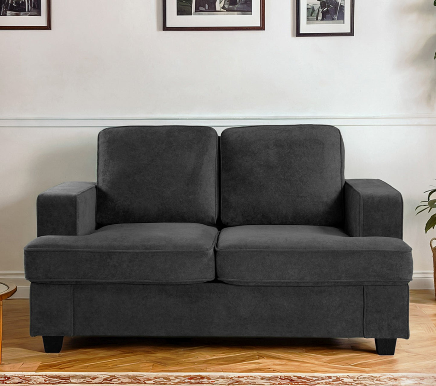 Modern Velvet Loveseat, Comfortable 2 Seater Couch With Deep Seating And High-Density Foam, Loose Back Cushions, Wide Arms, Living Room Furniture For Home, Apartment, Office, Black