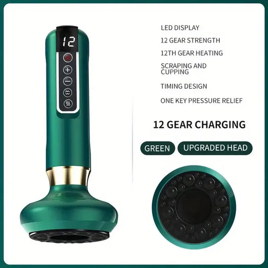 Cupping Massager, 12-level Body Scraping Tool, Cupping Tool. USB Rechargeable, Equipped With 1800mAh Lithium Battery, Available In White, Green, Gray (upgraded Version Suitable For Scraping)