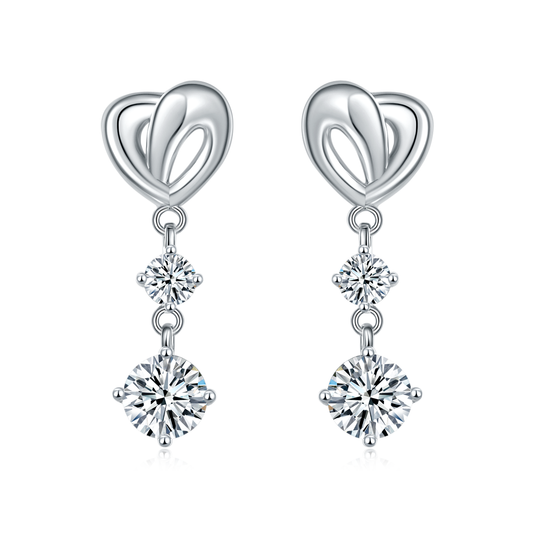 S925 Sterling Silver Abstract Heart Drop Earrings, 1ct D-VVS1 Moissanite, Platinum Plated 3.7g Women's Jewelry Gift Box