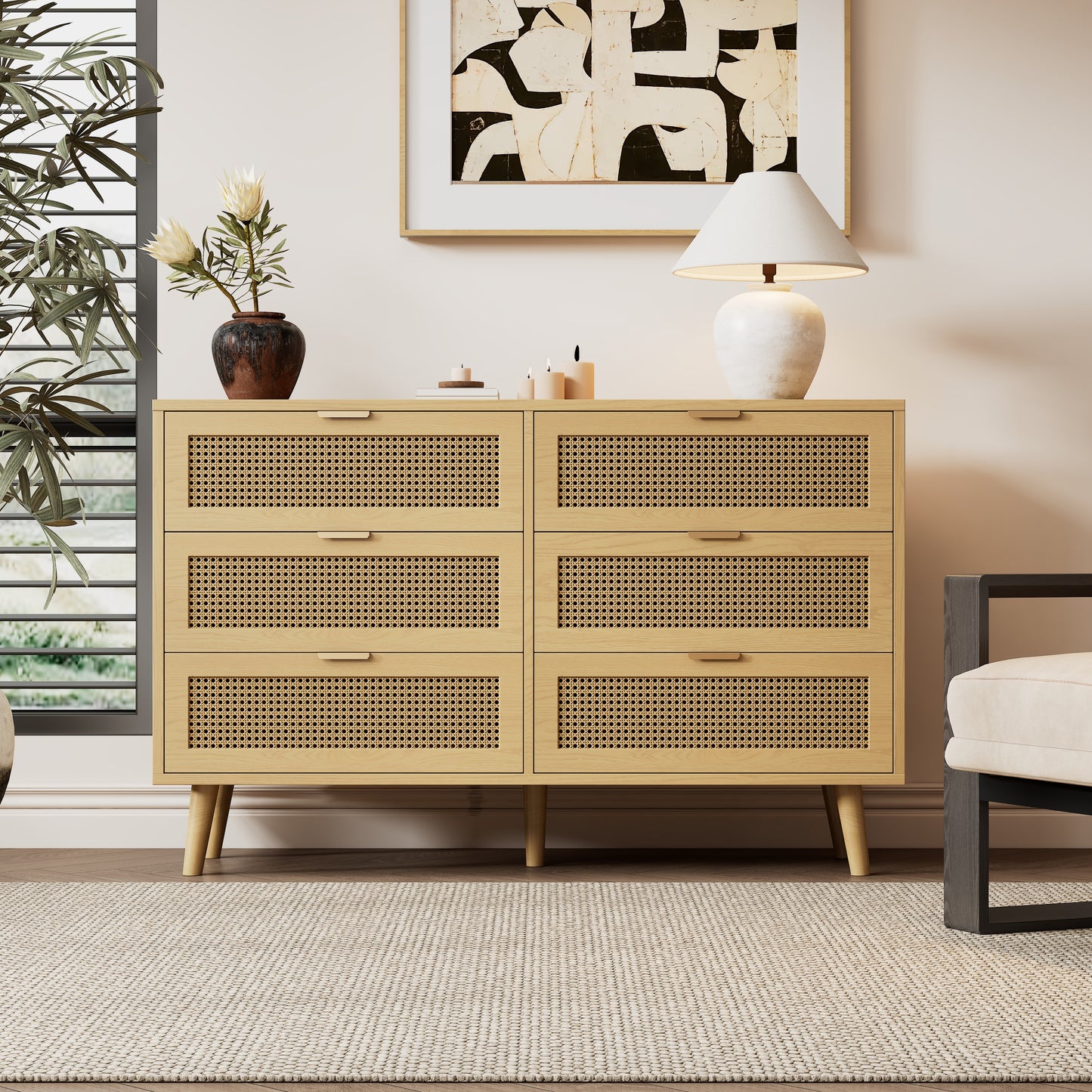 Chest Of Drawers With 6 Drawers, Sideboard Drawer Cabinet Made Of Wood, Drawer Chest Of Drawers With Metal Handles, For Bedroom, Living Room, Office, Sideboard Highboard With Plenty Of Storage Space,