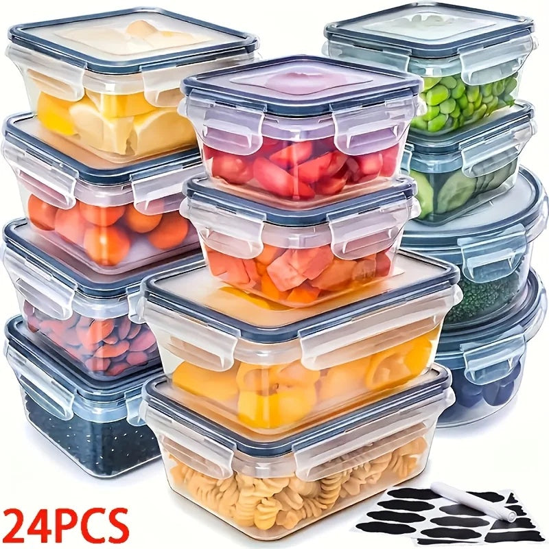 48Pcs BPA-Free Food Storage Set - 24 Airtight Containers & Lids With Labels For Pantry, Travel, Kitchen Organization
