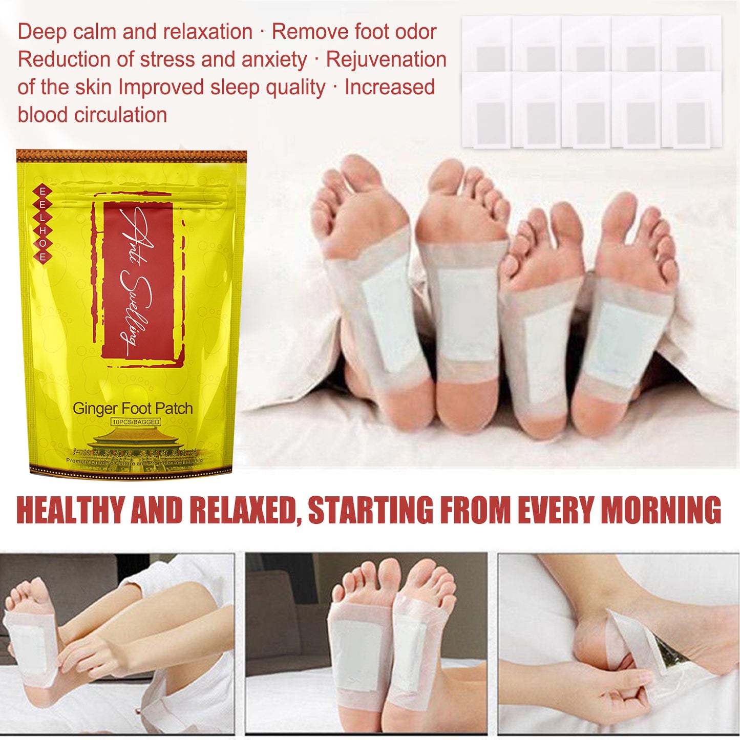 EELHOE Tongluo Foot Patch To Relieve Meridian Tongluo Sleep Health Ginger Essence To Remove Dampness And Cold Body Care Patch