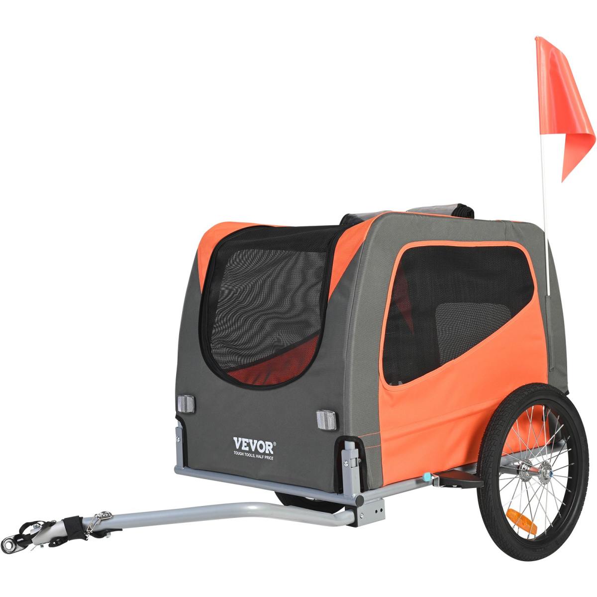 Dog Bike Trailer, Supports Up To 66 Lbs, Pet Cart Bicycle Carrier, Easy Folding Frame With Quick Release Wheels, Universal Bicycle Coupler, Reflectors, Flag, Collapsible To Store, Orange/Gray