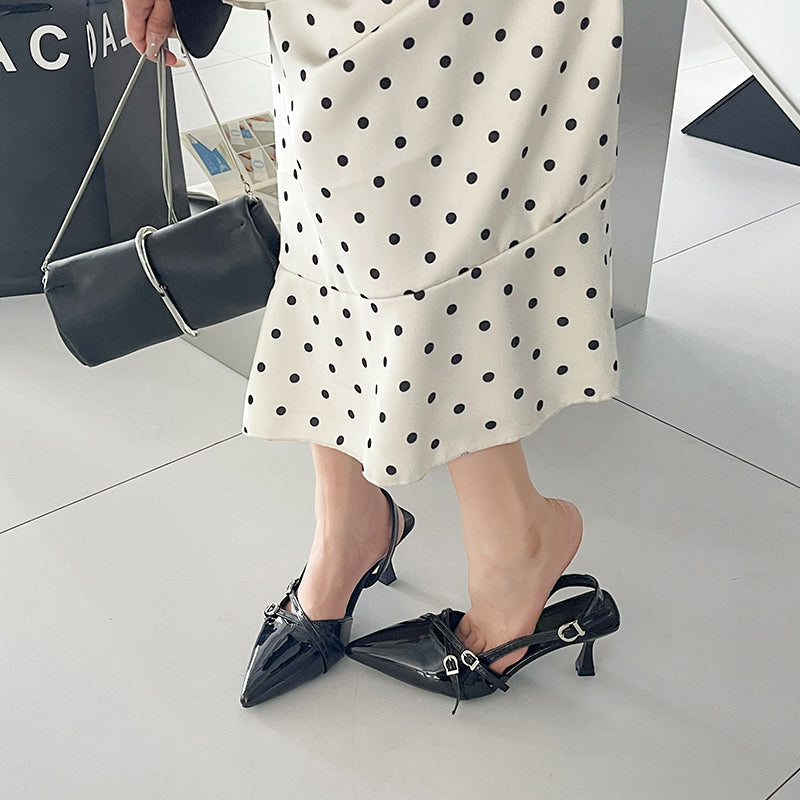 Women 2026 Summer New Pointed Toe Kitten Heel Closed Toe Sandals, British Style High Heels With Single Strap Buckle