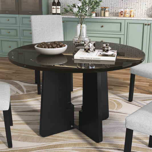 Round Dining Table For 4, 43-Inch Faux Marble Top, Mid-Century Modern Round Dining Table For Cafes, Restaurants, Bars, Home Offices And Conference Rooms  Black