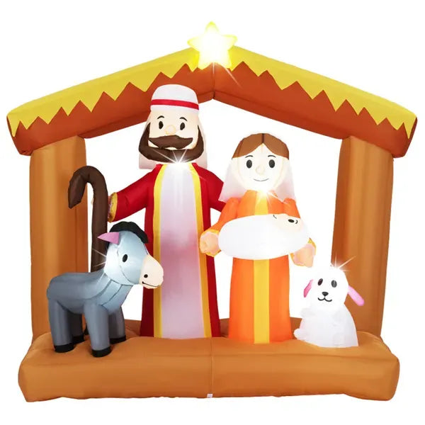 6ft Inflatable Nativity Scene - 6 Built-in LED Lights Weather-Resistant Polyester Xmas Outdoor Decor