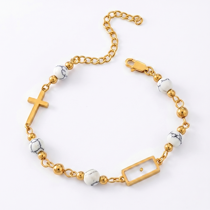 Real Mustard Seed Cross Bracelet For Women, 18K Gold Plated Stainless Steel Natural Stone Beads Bracelet, Religious Christian Faith Gift