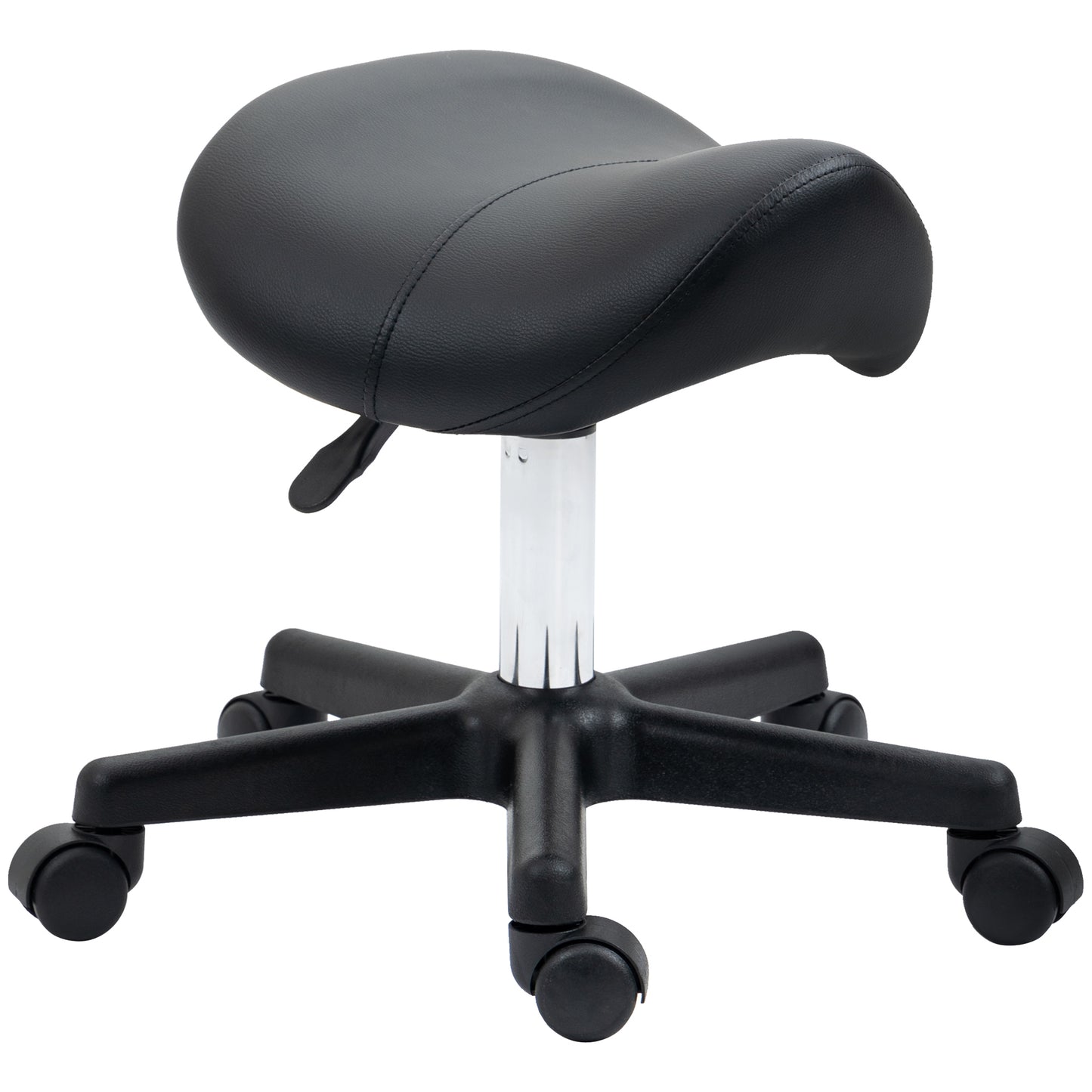 Saddle Stool, PU Leather Adjustable Rolling Salon Chair With Steel Frame For Massage, Spa, Beauty And Tattoo, Black