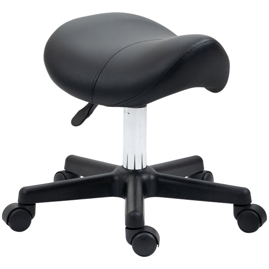 Saddle Stool, PU Leather Adjustable Rolling Salon Chair With Steel Frame For Massage, Spa, Beauty And Tattoo, Black