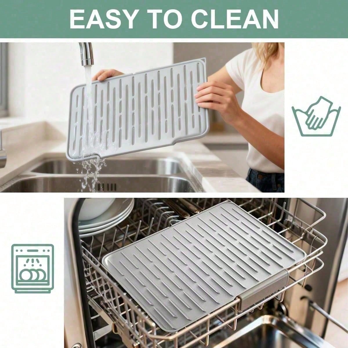 Non Slip Large Silicone Dish Draining Mat, Heat Resistant Sink Liner Countertop Trivet For Kitchen Dishes, Cookware Utensils.