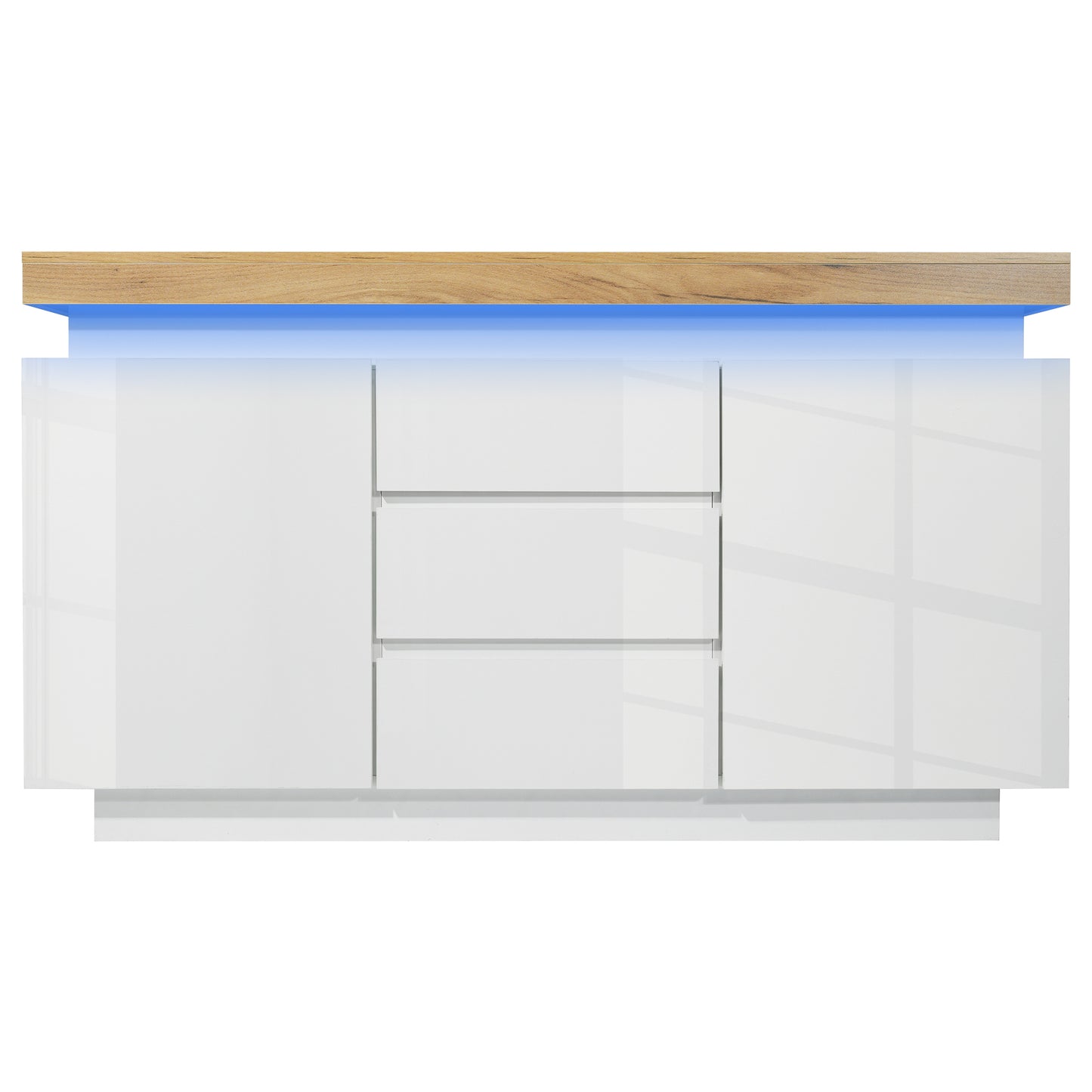Chest Of Drawers, High-gloss Sideboard With 2 Doors And 3 Drawers, LED Lighting  App Control , Multi-purpose Wardrobe For Living Room And Bedroom, 81 X 140 X 39 Cm, White