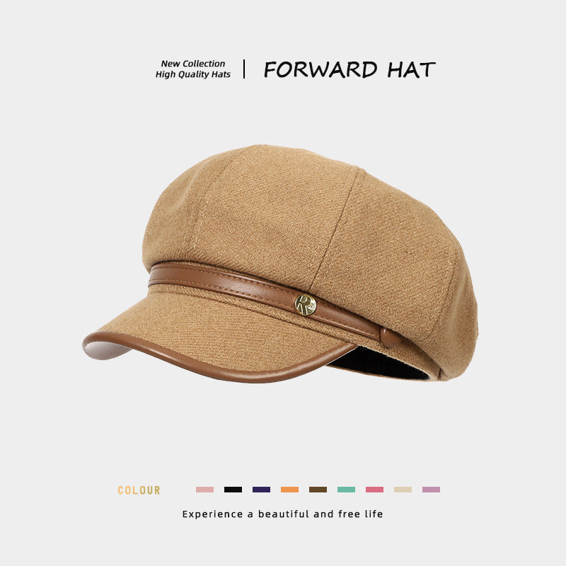 Korean-style Retro Wool Octagonal Hat Womens British Style