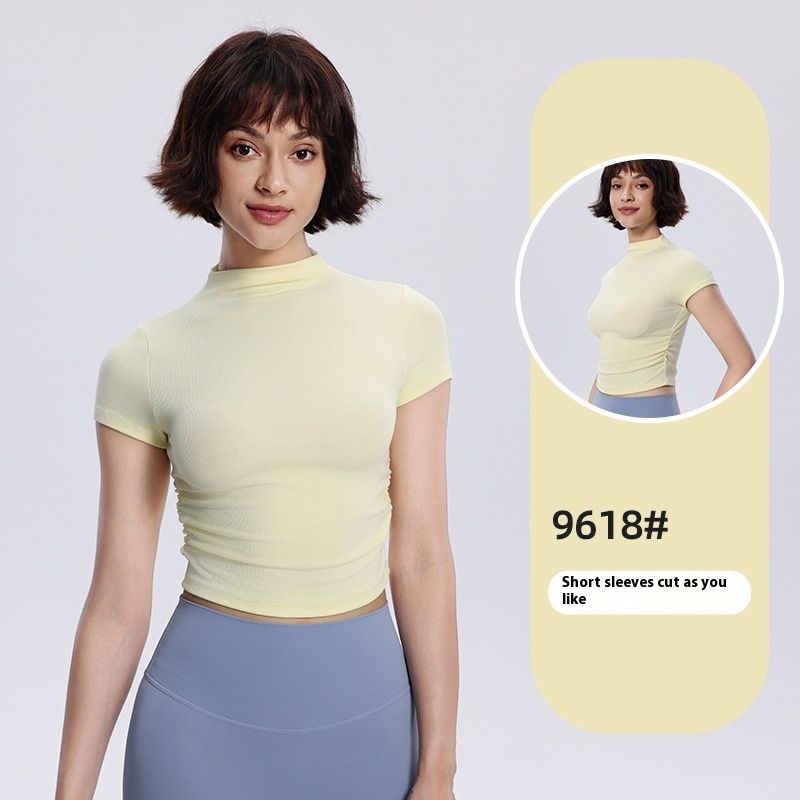 Women's Graceful And Fashionable Slim-fit Half Turtleneck Pleated Waist Yoga Clothes Sports Casual Top