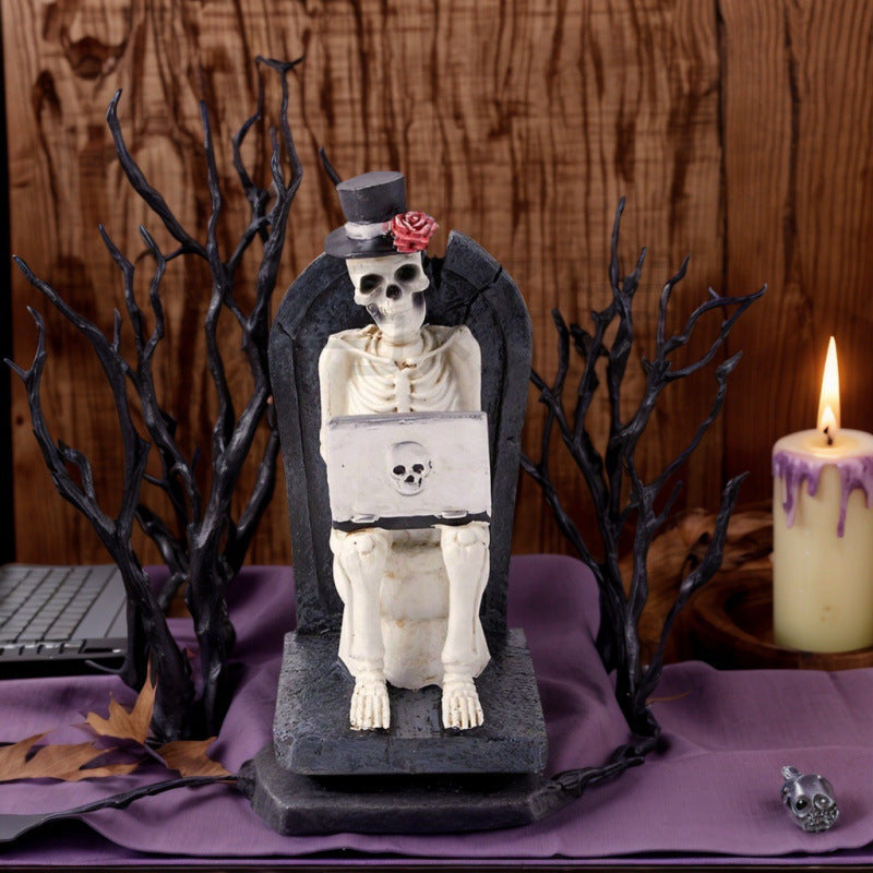 Halloween Horror Funny Skull Watch Computer Statue Ornaments
